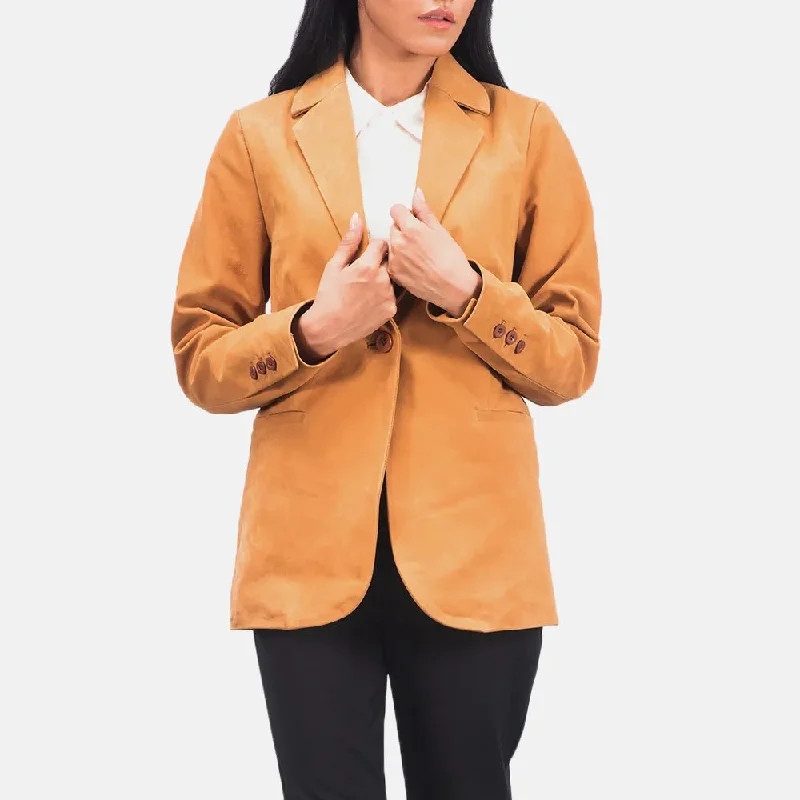 Brown Leather Blazer Women's in Suede Goatskin Leather