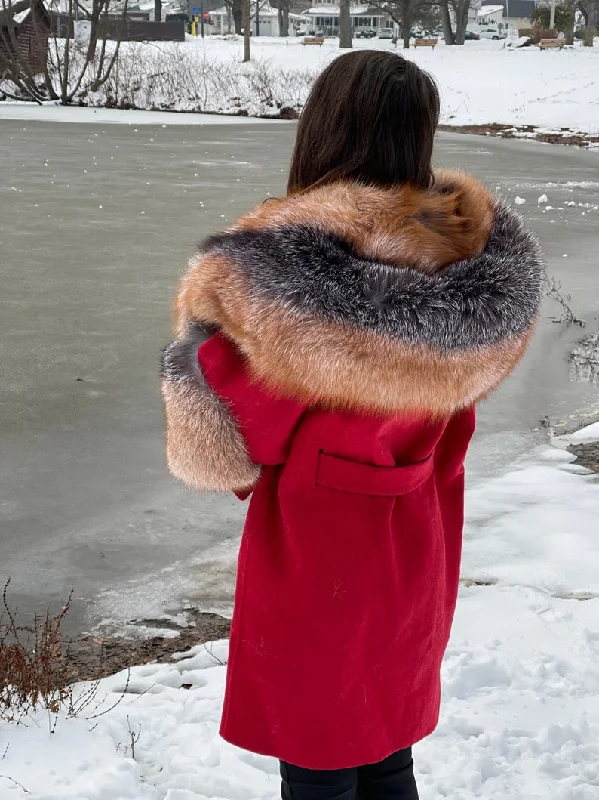 Canne-rof Women Leather Jacket,red Fur With Leather Coat,leather