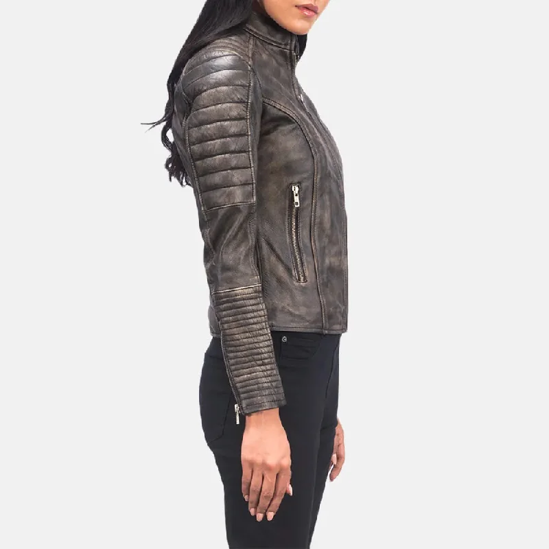 Distressed Brown Leather Jacket - Goatskin Leather