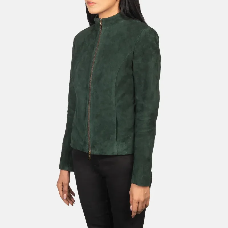 Green Suede Jacket Women's For Bikers