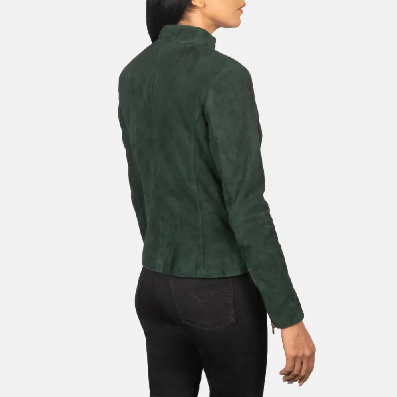 Green Suede Jacket Women's For Bikers