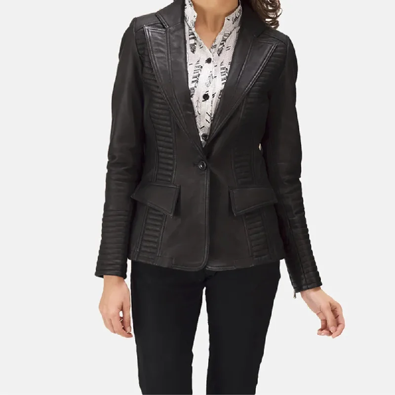 Black Leather Blazer Women - Sheepskin Leather