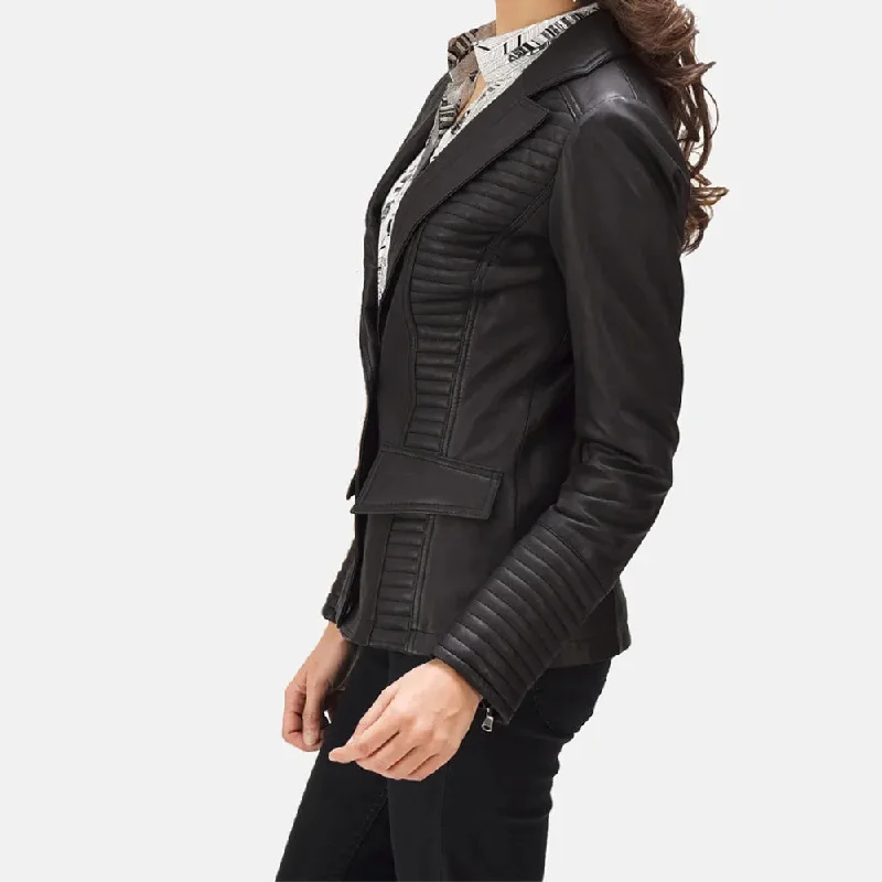 Black Leather Blazer Women - Sheepskin Leather