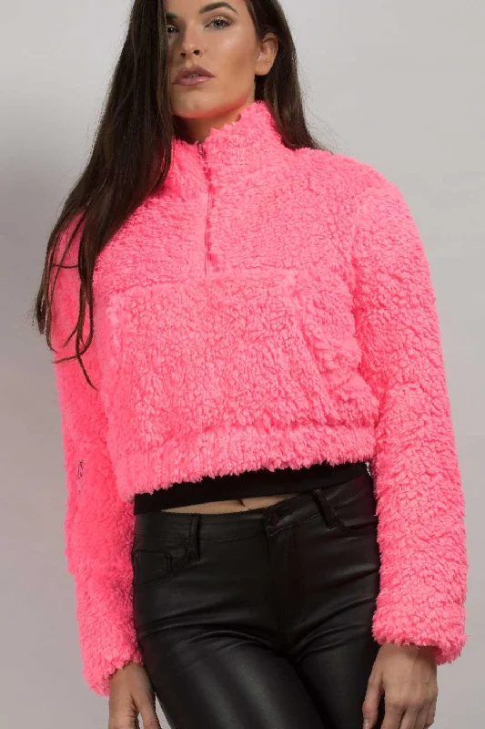 Neon Pink Teddy Bear Pullover Jacket