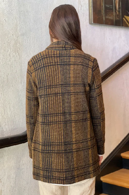 Plaid Mid Length Jacket - Brick