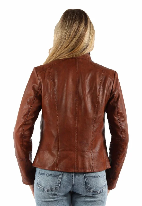 Scully Womens Lightweight Zip Vintage Brown Leather Leather Jacket