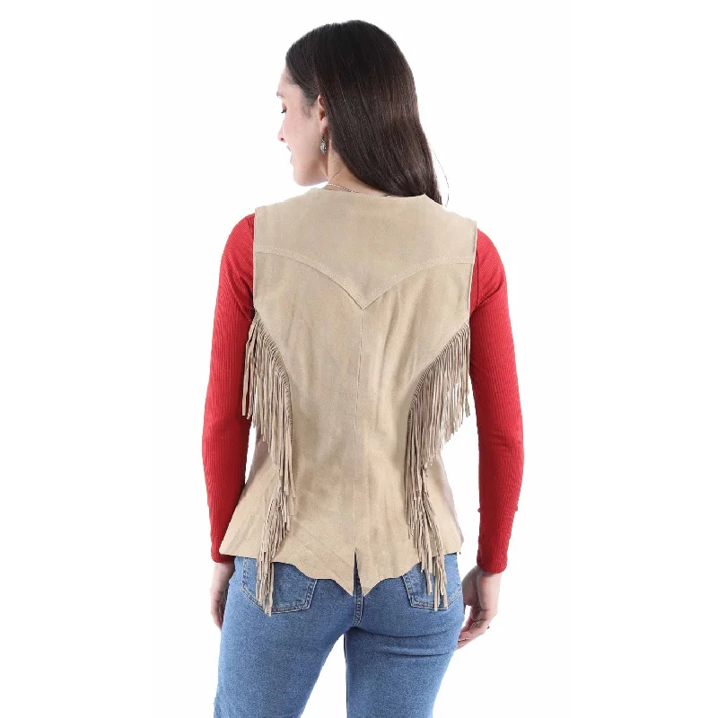 Scully Womens Snap Front Fringe Old Rust Leather Leather Vest