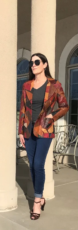 Vintage Modern Leather Patchwork Blazer Jacket