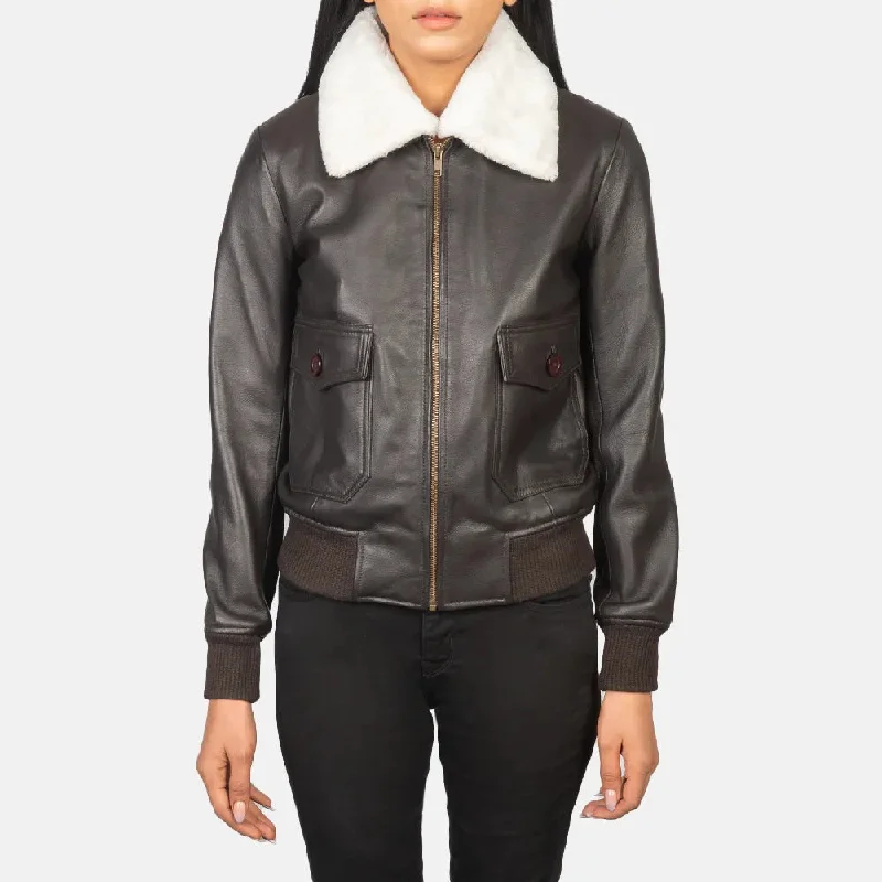 Women's Leather Style Jacket in Brown Colour with Sheepskin Leather