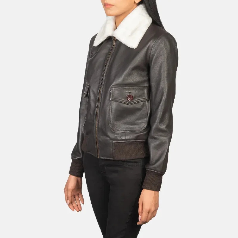 Women's Leather Style Jacket in Brown Colour with Sheepskin Leather