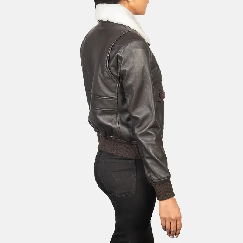 Women's Leather Style Jacket in Brown Colour with Sheepskin Leather