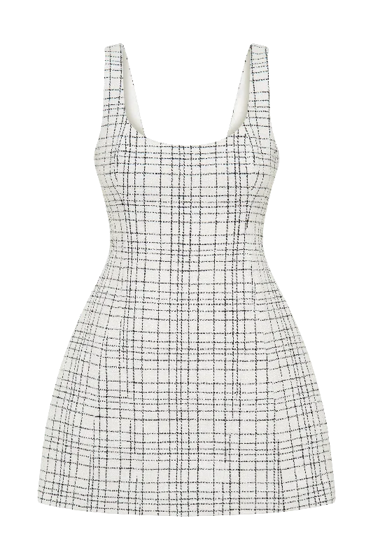 Beth Tweed Mini Dress - White Check