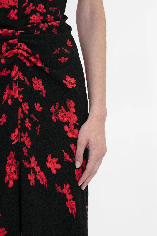 Gathered Waist Midi Dress In Sci-Fi Black Floral