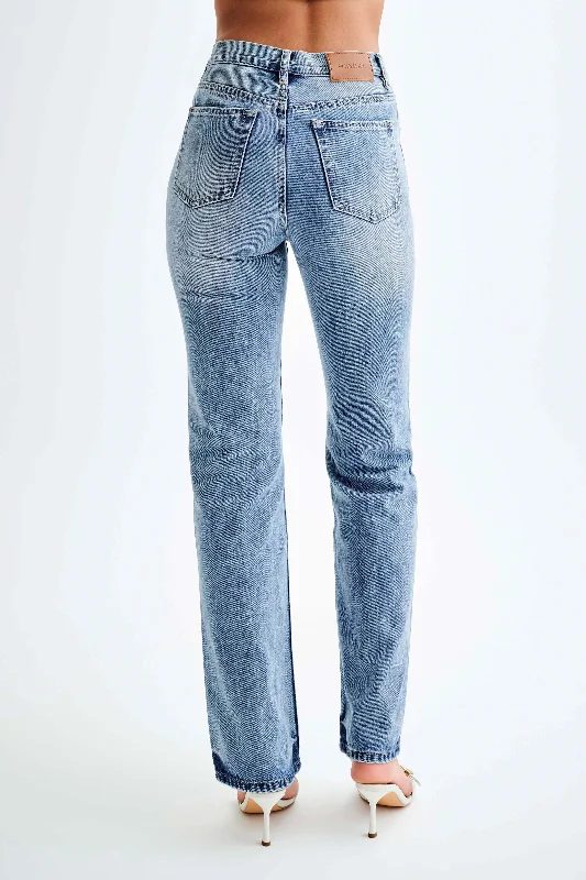 Janine High Waisted Straight Leg Jeans - Washed Mid Blue