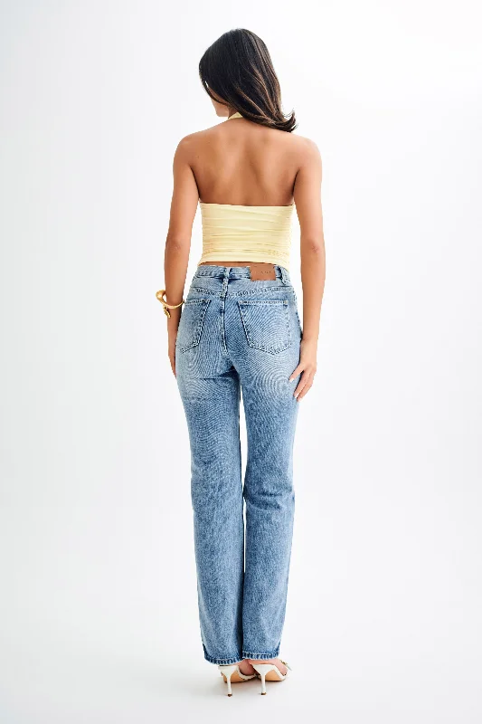 Janine High Waisted Straight Leg Jeans - Washed Mid Blue