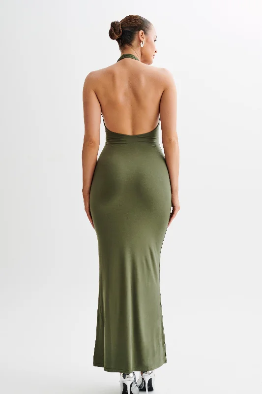 Jessica Modal Halter Maxi Dress - Military Olive