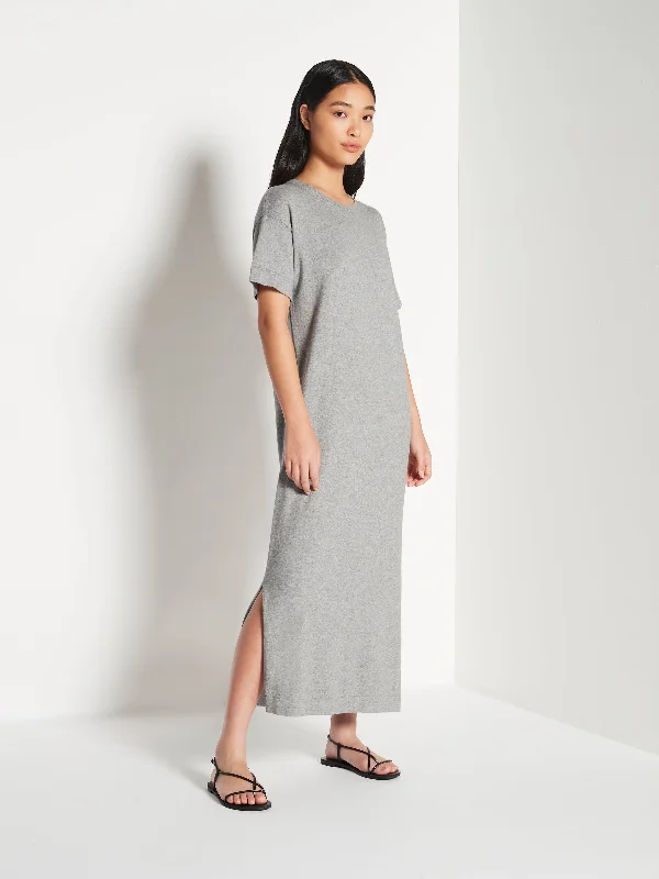 JHL Long Box T Dress (Cotton Cashmere) Grey Marle