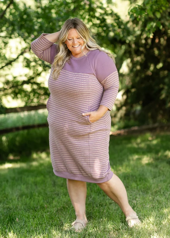 Liv Purple Striped Colorblock Sweatshirt Dress