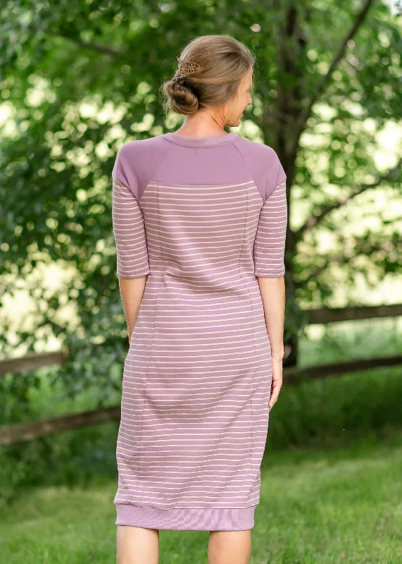 Liv Purple Striped Colorblock Sweatshirt Dress