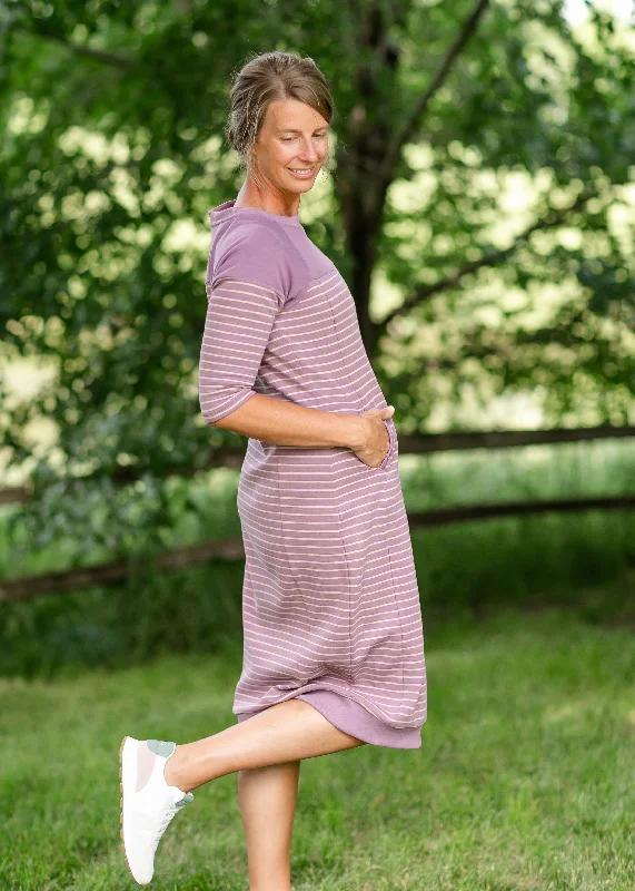 Liv Purple Striped Colorblock Sweatshirt Dress