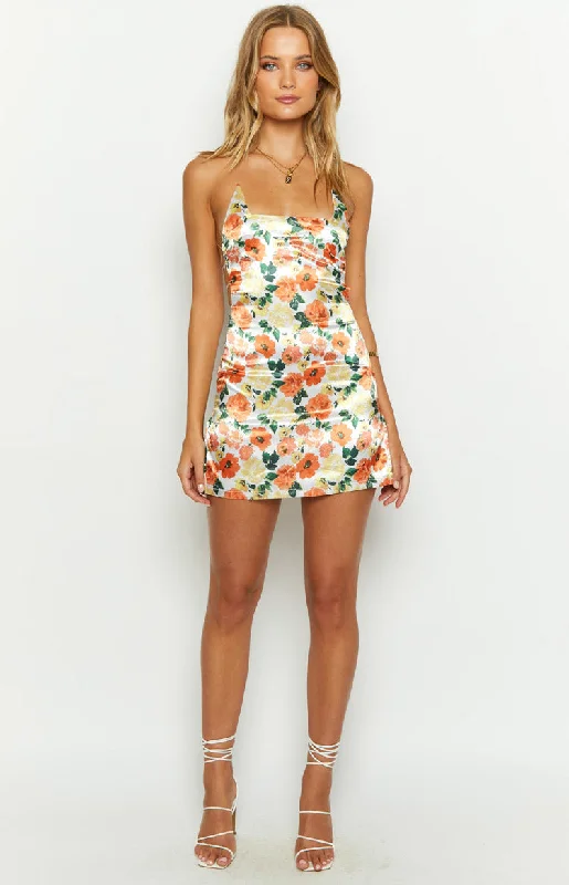 Say So Orange Floral Mini Dress