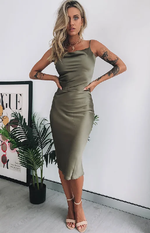 Schiffer Slip Midi Dress Khaki