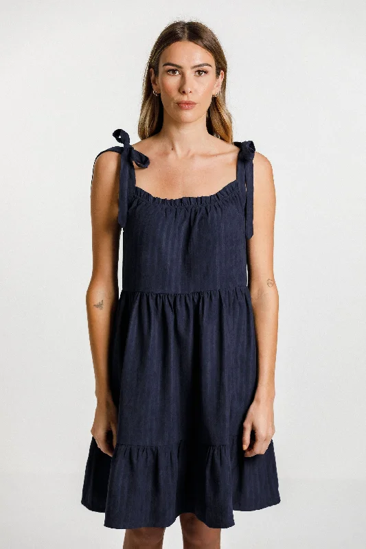 Tie Up Zig Dress - Sale - Slinky Navy