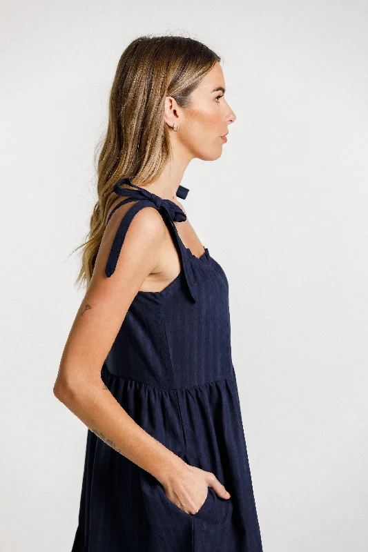 Tie Up Zig Dress - Sale - Slinky Navy