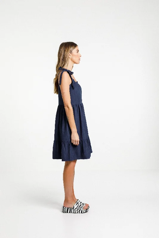 Tie Up Zig Dress - Sale - Slinky Navy