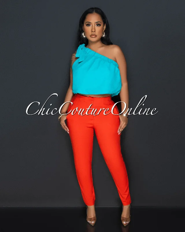 Avril Orange High Waist Skinny Pants