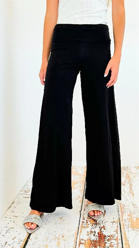 Mineral Wash Wide Leg Pants - Black