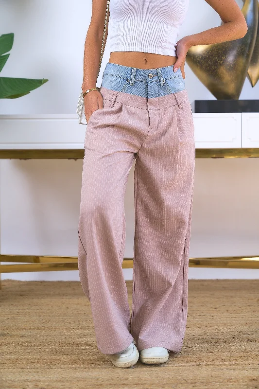 Two-Tone Double-Waistband Pants