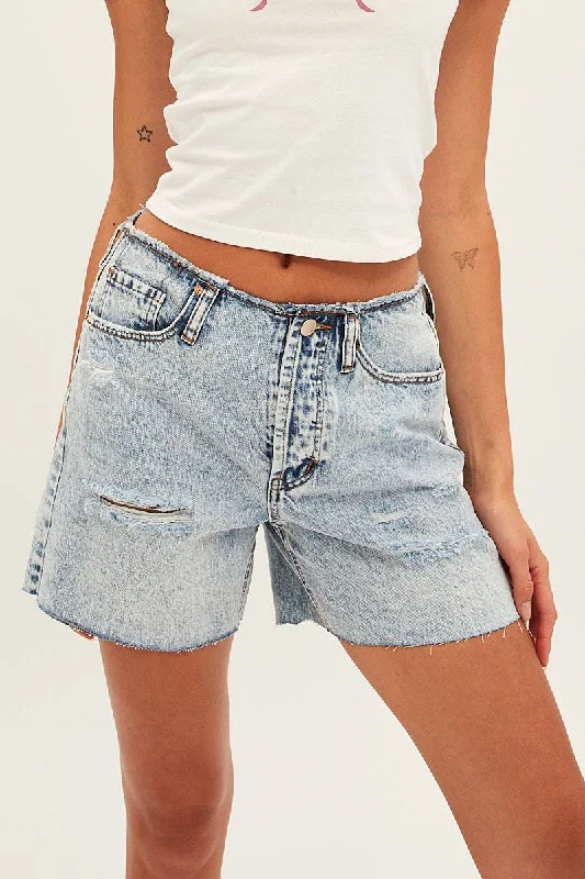 Blue Denim Shorts High Rise Relaxed