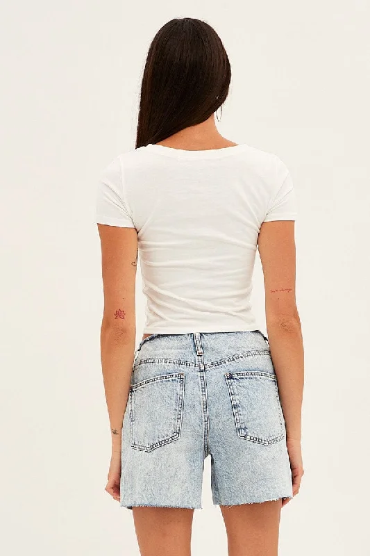 Blue Denim Shorts High Rise Relaxed