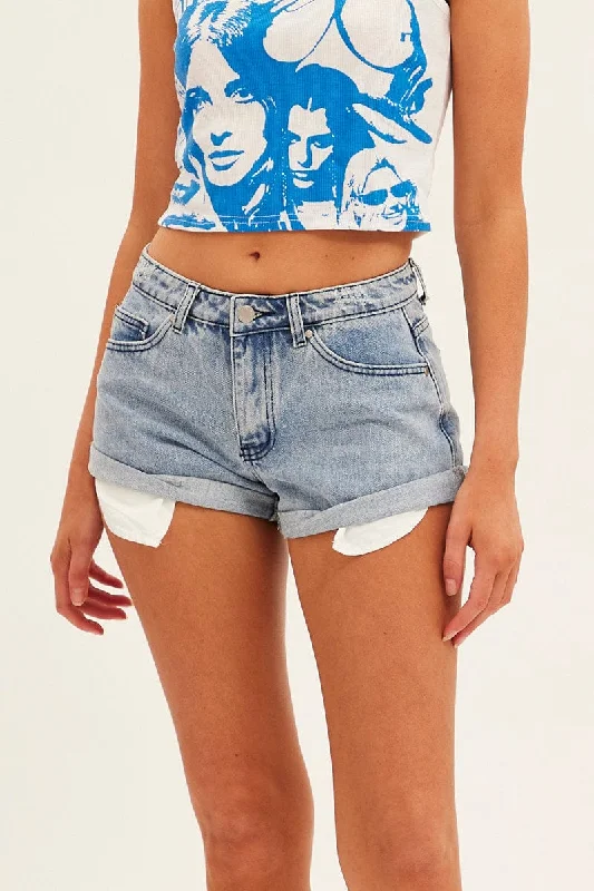 Blue Relaxed Denim Shorts Low Rise