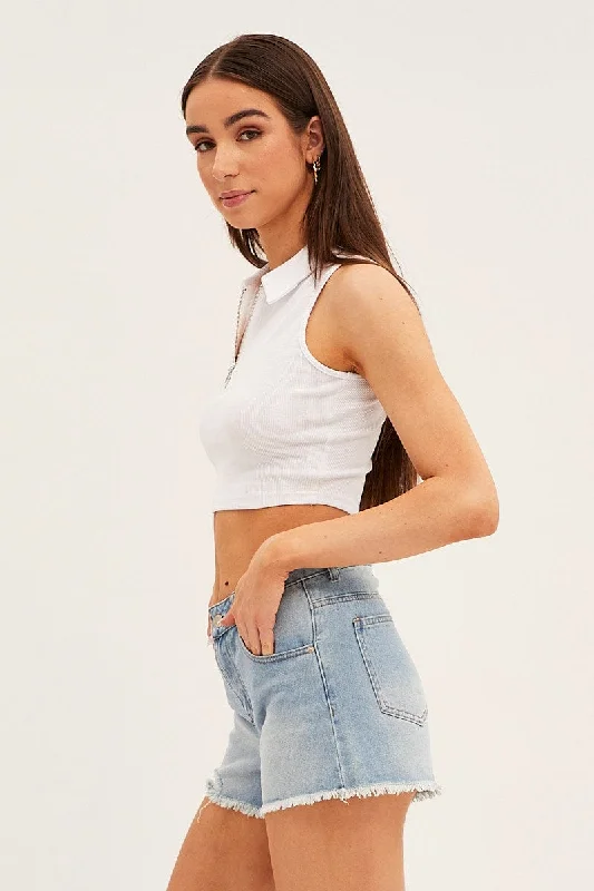 Blue Relaxed Denim Shorts Mid Rise