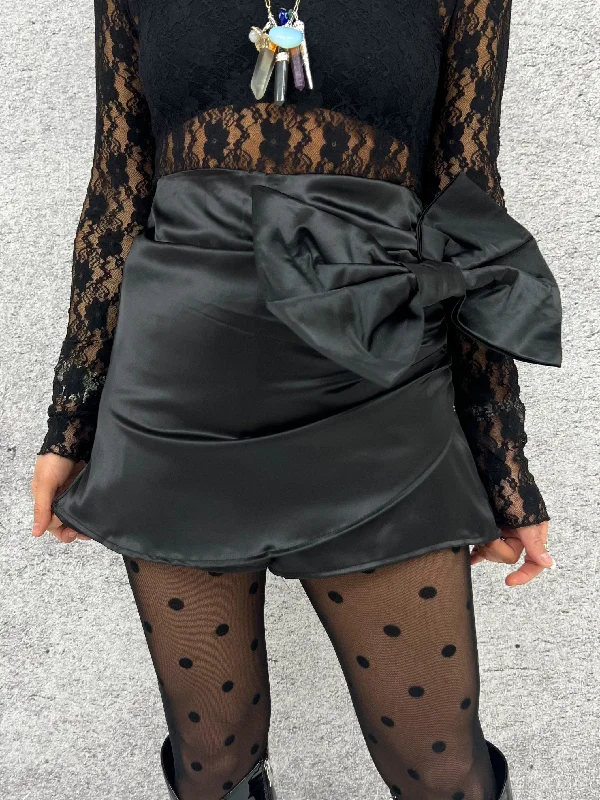 Bow Satin Style Skort In Black