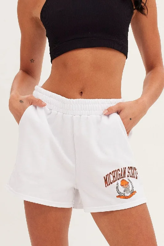 White Track Shorts Michigan State Graphic High Waist