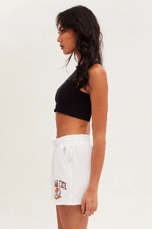 White Track Shorts Michigan State Graphic High Waist