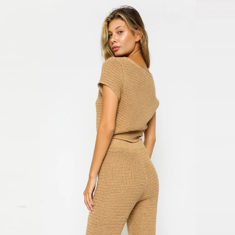 Crochet Knit Top (Camel)