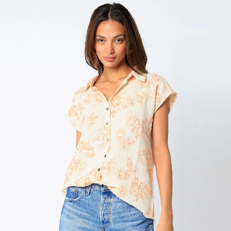 Button Up Linen Top (Orange)