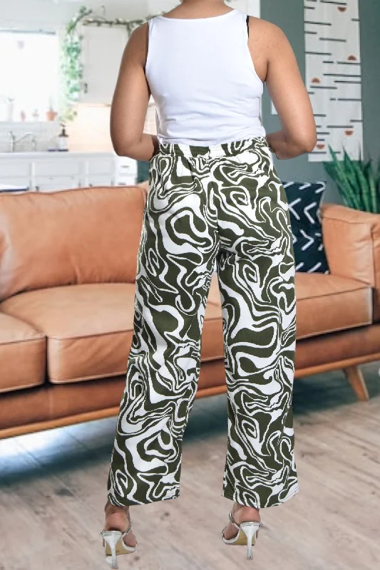 Olive Swirl Print Pocket Pants