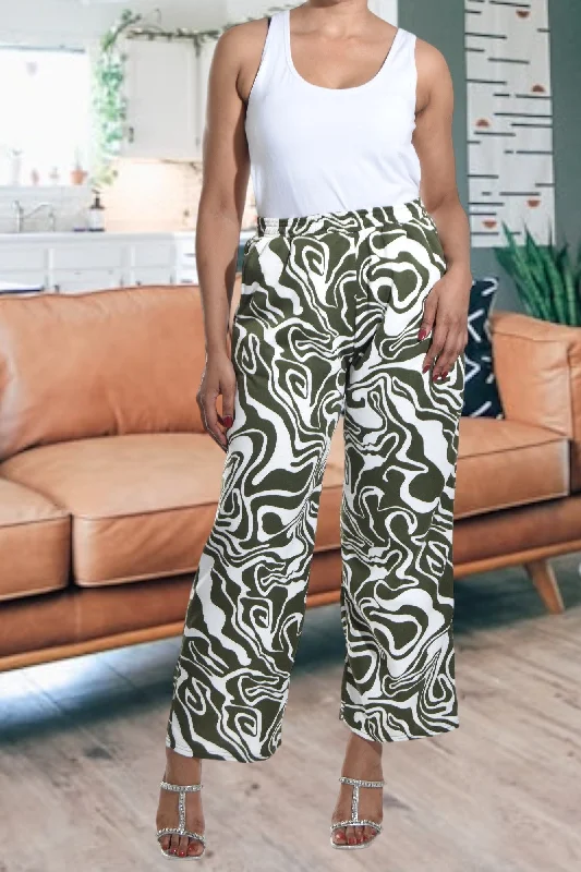 Olive Swirl Print Pocket Pants