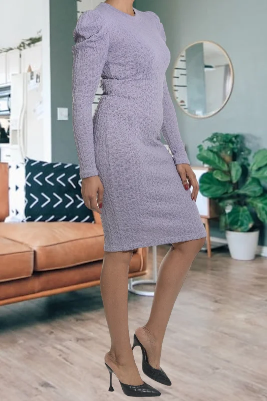 Lilac Puffed Sleeve Cable Knit Dress