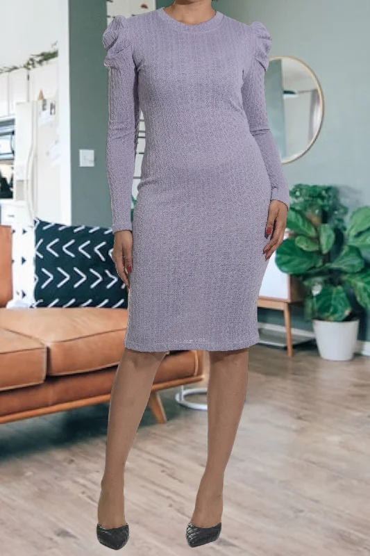 Lilac Puffed Sleeve Cable Knit Dress