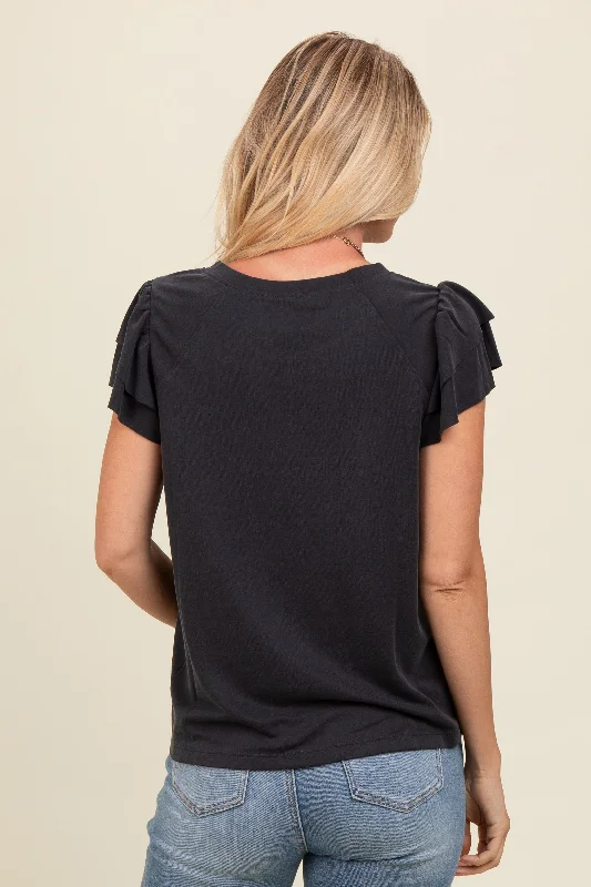 Black Ruffle Short Sleeve Top