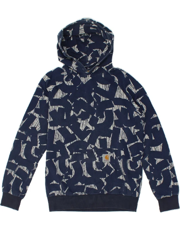 CARHARTT Mens Abstract Pattern Hoodie Jumper Medium Navy Blue Cotton