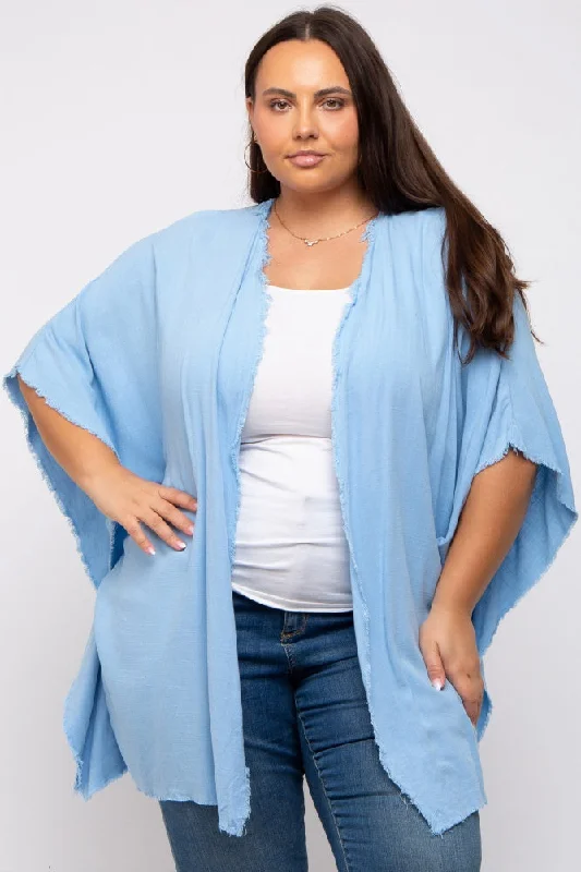 Light Blue Fringe Plus Dolman Sleeve Cover Up