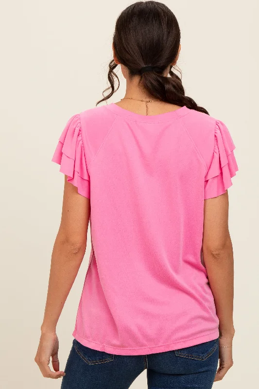 Pink Ruffle Short Sleeve Top