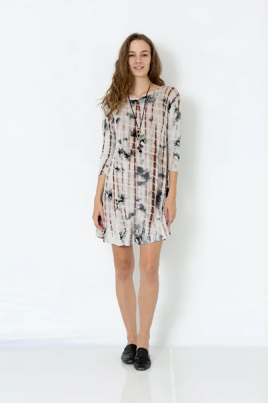 3/4 SLEEVE FLOWY DRESS INVERTED PLEAT AT THE BACK - D9011-F-3551